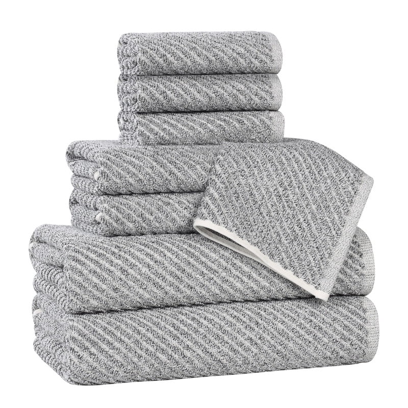 Superior Amelia Viscose Cotton Blend Medium Weight 8 Piece Towel Set, Charcoal