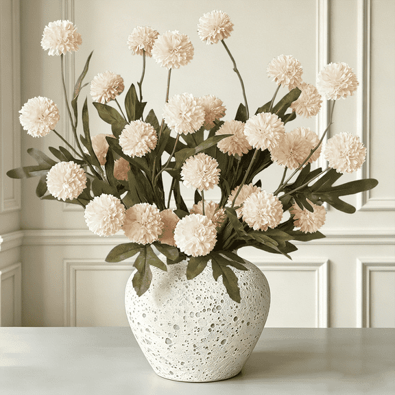 Scidweet Fake Chrysanthemum Flowers, 10 Stems & 2 Sumei Artificial Faux Kiku Flowers for Indoor Home Room Table Vase Wedding Party Decor, Beige
