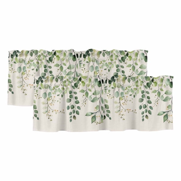 2 Pack Vintage Valance for Window Watercolor Eucalyptus Leaf Country Linen Background Kitchen Valance Rod Pocket Short Curtain Topper Decorative Window Treatment for Living Room Bedroom 42"x12"