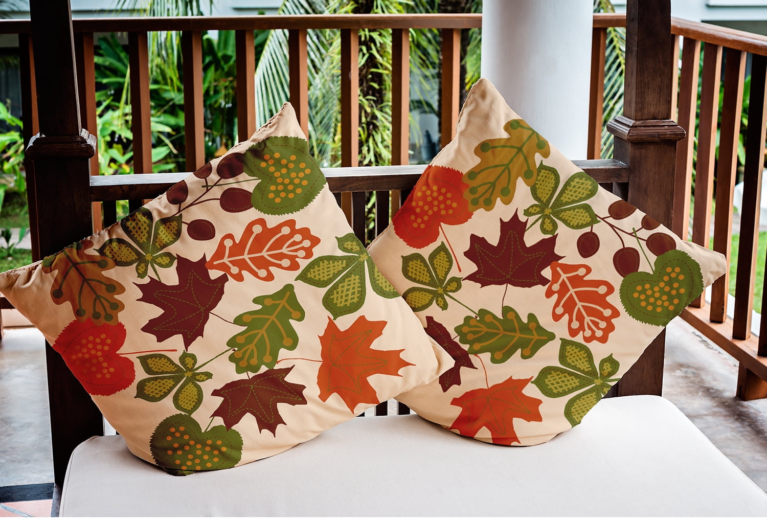18" x 18" Simply Daisy Fall Leaves Polyester Indoor/Outdoor Pillow, Oak Qty 1