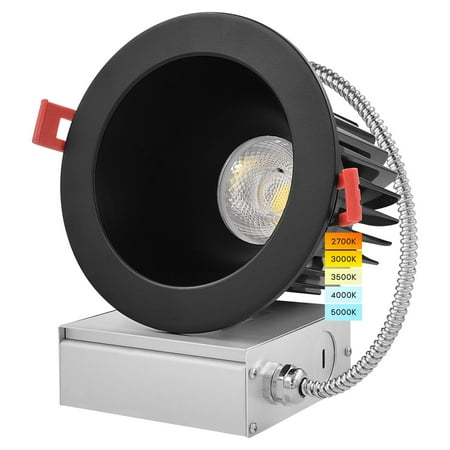 

Luxrite 4 inch LED Recessed Lighting 18W CRI 90 5 Color Options 2700K-5000K 1500 Lumens Dimmable Wet Rated - Black