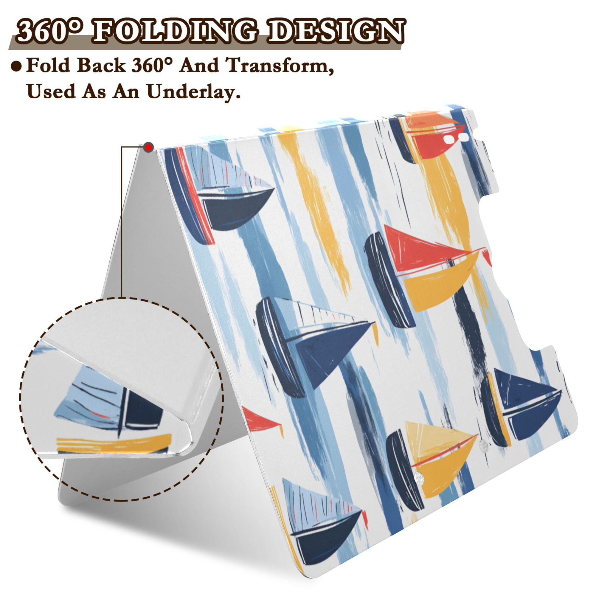 FORMRS A4 Clipboard Folder with Pen Holder Horizontal Foldable School Office Binder, Orange Hand Drawn Sailboats