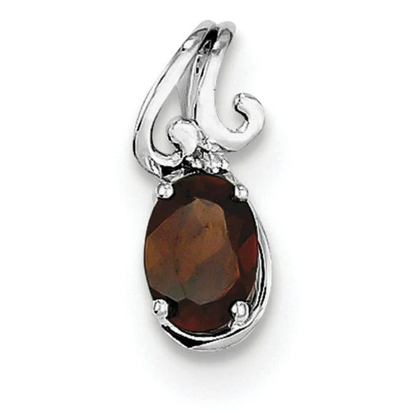 925 Sterling Silver Polished Rhodium Plated Diamond and Garnet Oval Pendant Necklace 15x7mm Wide Pendant for Women