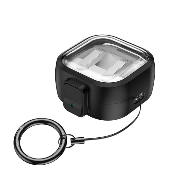 Dteck Secure Lock for Samsung Galaxy Buds 4 Pro Case / Buds 4 Case Clear, Shockproof Hybrid PC TPU Skin with Carabiner,Black