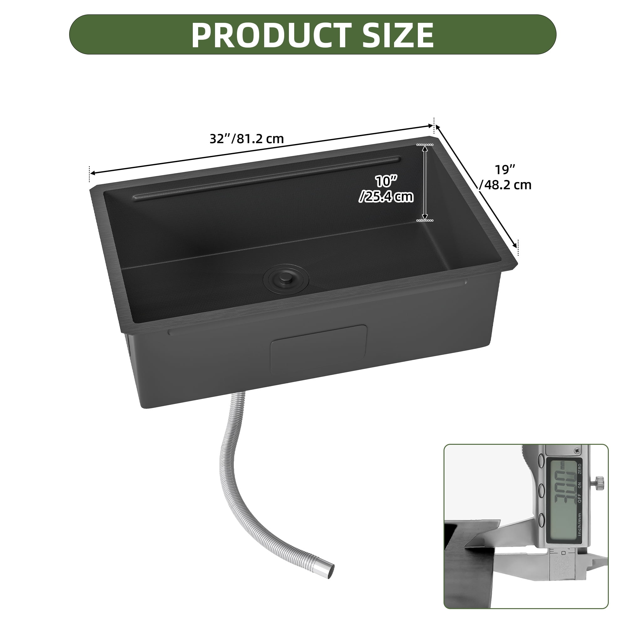 Uforic 32" Undermount Kitchen Sink Workstation, Gunmetal Black Stainless Steel Single Bowl w/ Accessories