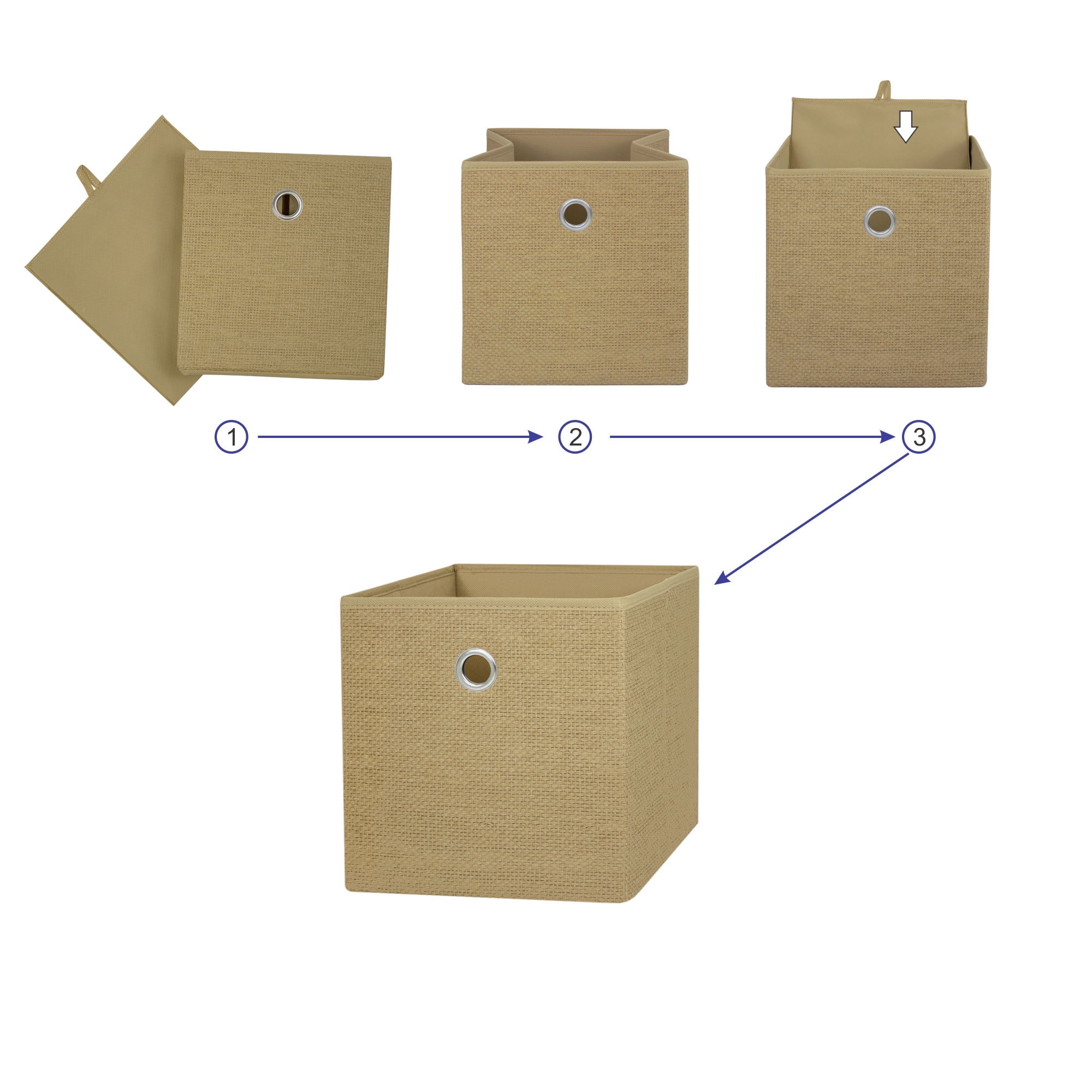 Mainstays Collapsible Fabric Cube Storage Bins (10.5" x 10.5"), Natural Textured, 4 Pack