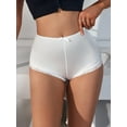 thumbnail image 4 of 3 Pack Solid White Bow Stain Women's Panties Sexy Lace Trim Boyshorts Mid Rise Stretchy Briefs, 4 of 6