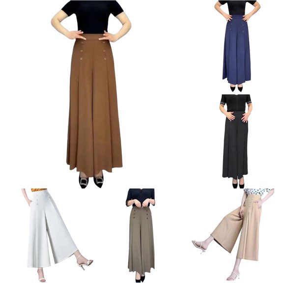 Gunia Women'S Wide Leg Pants Casual Pants Comfortable Button Detail Trousers Daily Wear Outfit Spring Fall Summer Flowy Pants