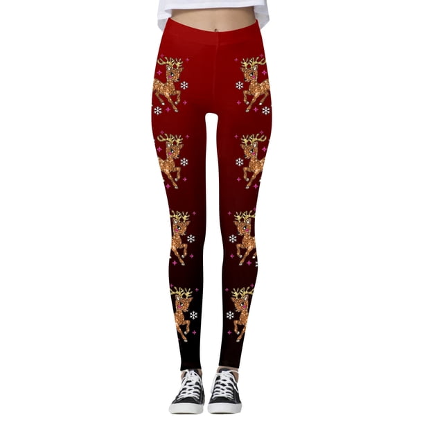 MKLEKYY Leggings con estampado de renos navideños para mujer, pantalones de yoga deportivos de cintura alta, mallas festivas para entrenamiento