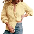 thumbnail image 3 of Women Cropped Cardigan Sweater Cable Knit V-Neck Button Jackets Long Sleeve Open Front Cardigans, 3 of 6