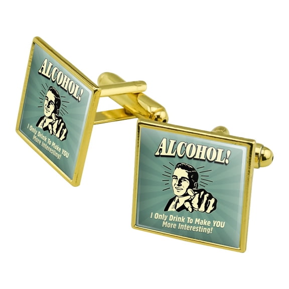 Alcohol I Only Drink To Make You More Interesting Funny Humor Retro Square Cufflink Set - Silver or Gold