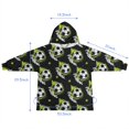 thumbnail image 7 of Black Soccer Balls with Green Elements Pattern Blanket Hoodies for Kids 6-13YR Oversize Wearable Blanket Hoodies for Boys Girls Teens, 7 of 7