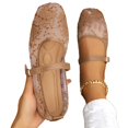 thumbnail image 7 of CHWshoes Women's Floral Lace Ballet Flats Mesh Sheer Square Toe Elegant Flat Shoes Brown Size 40, 7 of 7