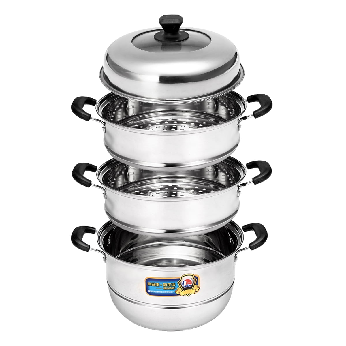 Stainless Steel Steamer Pot with Tempered Glass Lid, Adjustable