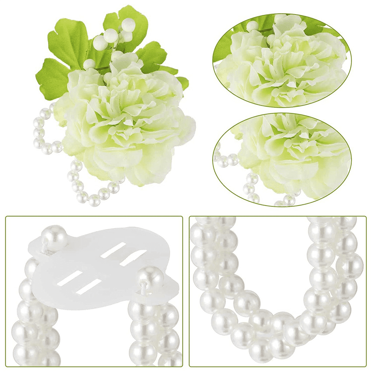 64Pcs Elastic Pearl Wrist Bands Corsage Accessories Wedding Wrist DIY Decor for Wedding Beach