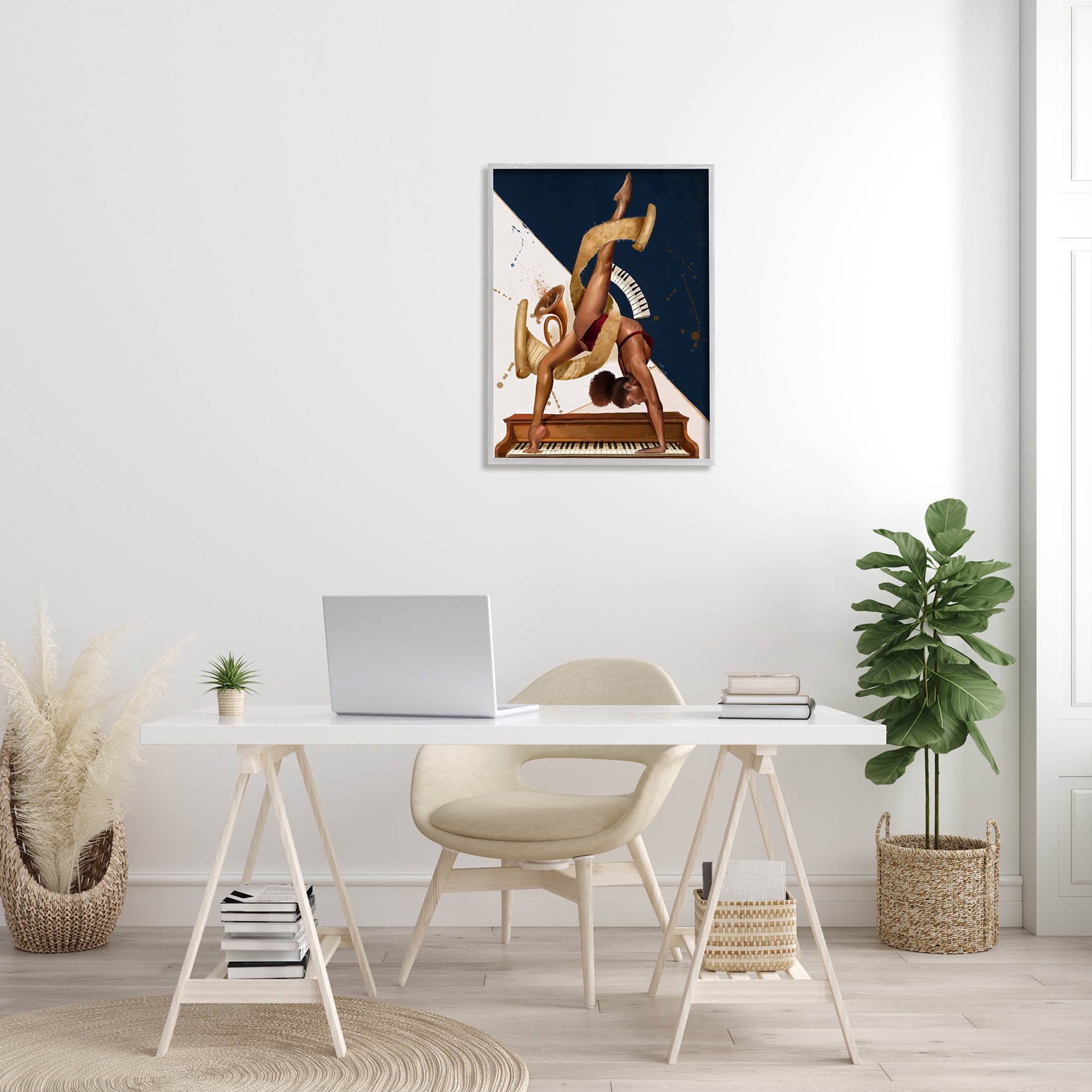 Gymnastics Musician Girl Instruments Abstract Painting Gray Framed Art Print Wall Art