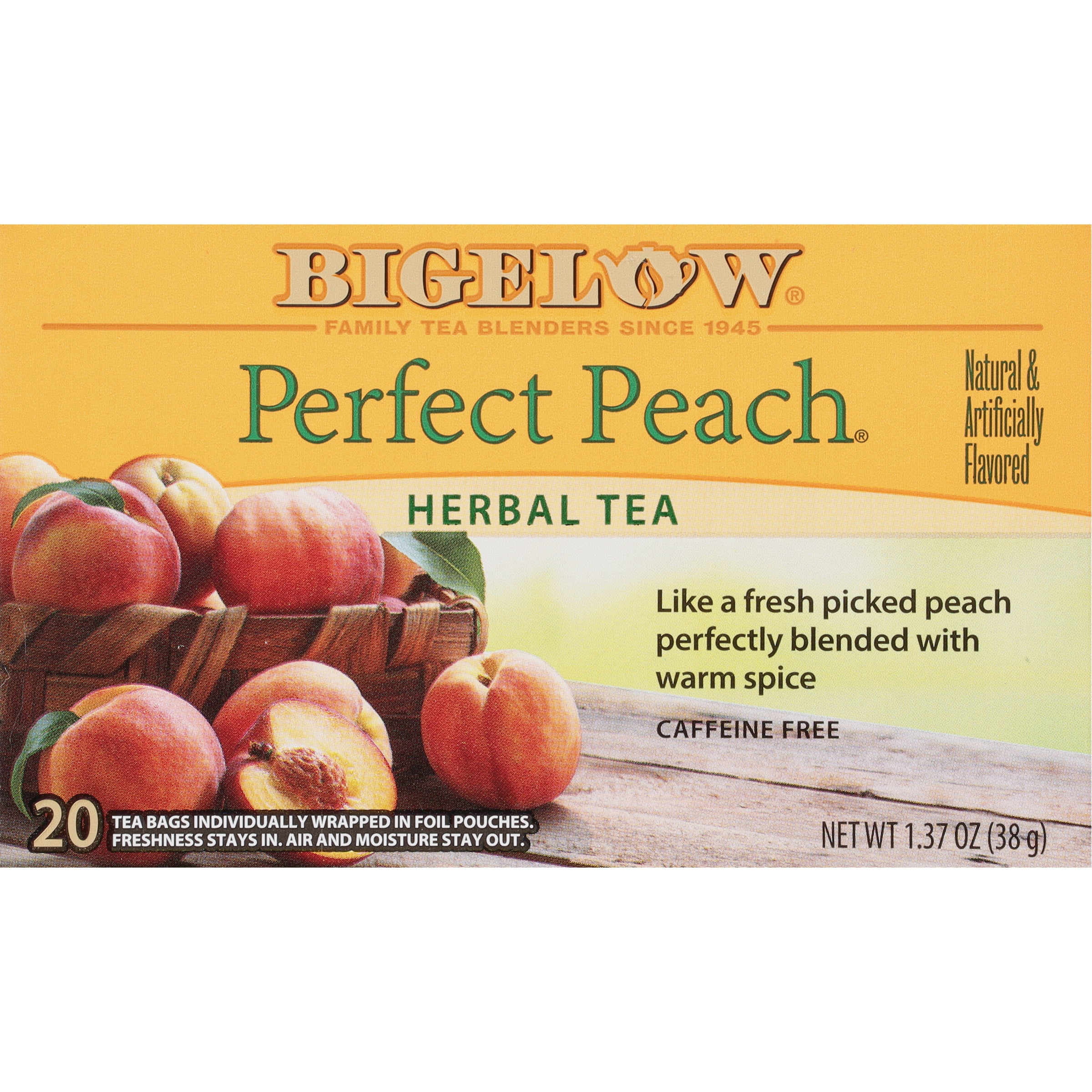 Bigelow Perfect Peach, Caffeine-Free Herbal Tea Bags, 20 Count