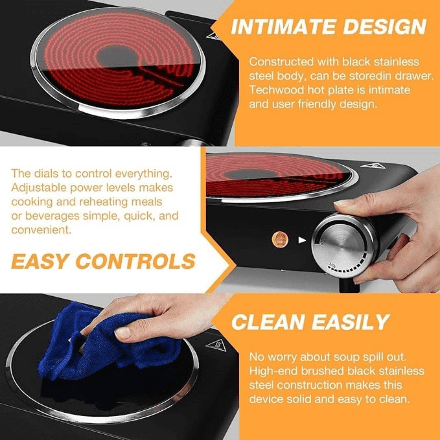 Hot Plate, Single Burner for Cooking, 1200W Portable Infrared Ceramic Electric Stove with Adjustable Temperature, 7.1” Cooktop for Home/RV/Camp, Compatible for All Cookwares, Black