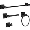 Bathroom Hardware Set 4 Pieces,Stainless Steel Matte Black Towel Bar Set, Includes 24In Towel Bar, Towel Ring, Robe Towel Hooks,Toilet Paper Holder, Bathroom Towel Rack Set