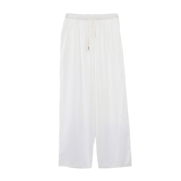 Hurxie Plus Size Wide Leg Pants for Women High Waist Elastic Palazzo Casual Lounge Pants with Pockets Beach Trousers White,4XL