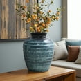thumbnail image 2 of LuxenHome Rippled Blue with Brown 15.75-Inch Tall Round Ceramic Vase, Decorative Home Accent, 2 of 10