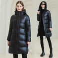 thumbnail image 2 of Women's Fashionable Long Sleeve Solid Color Hooded Down Jacket Winter Warm Insulated Outerwear Coat for Cold Weather, 2 of 8
