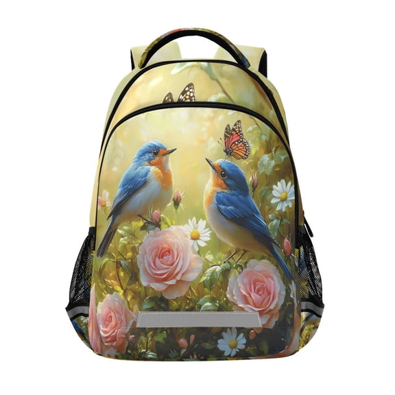 ALAZA Birds Butterfly Rose Flower Backpack Elementary School Bag Bookbag Travel Rucksack