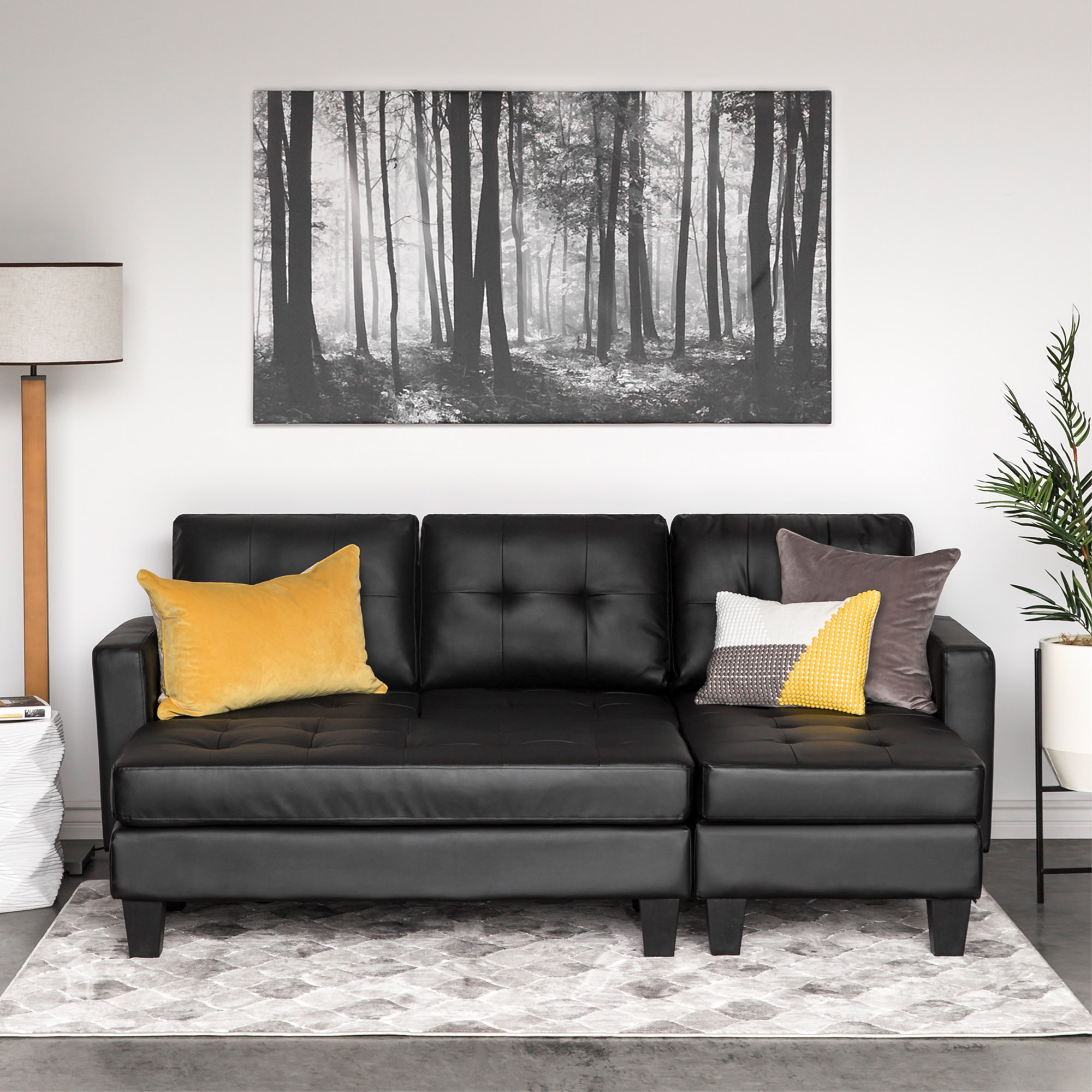 Best Choice Products 3 Seat L Shape Tufted Faux Leather Sectional