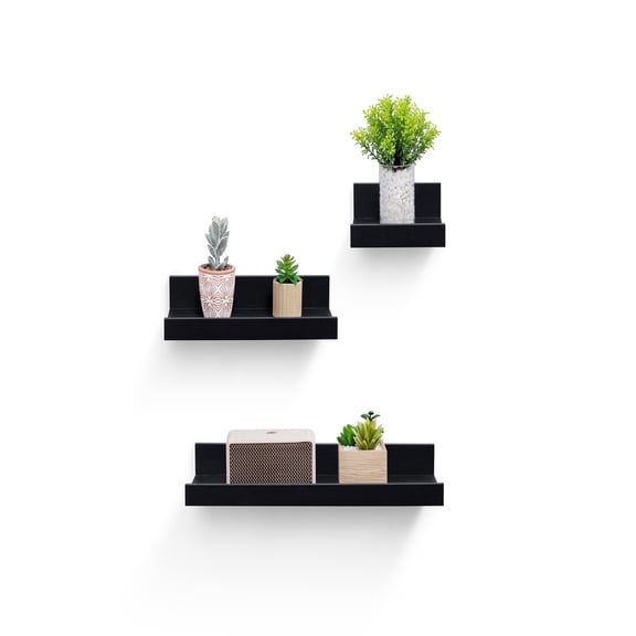 MAYEERTY 3-Piece Floating Shelves with Invisible Brackets, Anti-Slip Wood Wall Mounted Display Rack for Books, Plants & Decor