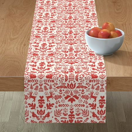 

Cotton Sateen Table Runner 90 - Holiday Folk Art Christmas Red White Scandinavian Scandi Print Custom Table Linens by Spoonflower