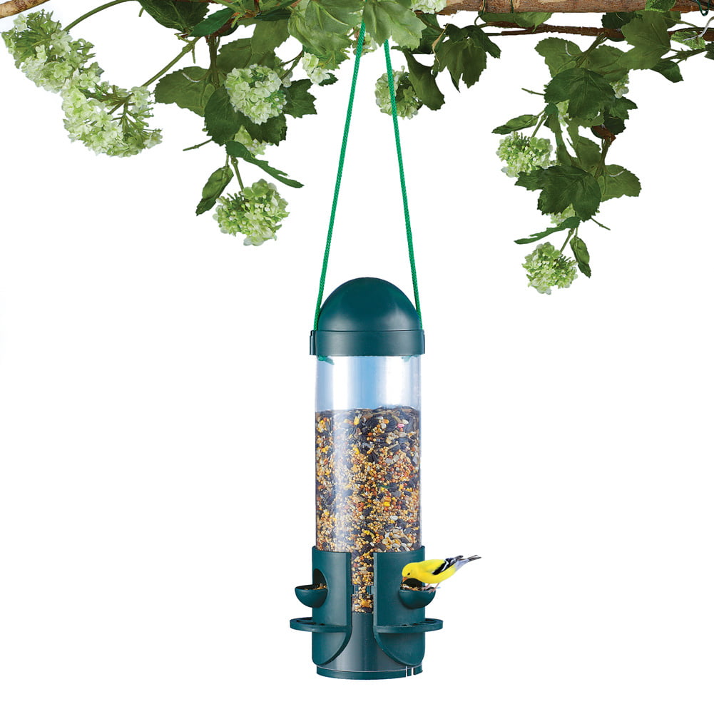 Large Hanging Bird Feeder, Green Plastic Base and 3