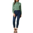 thumbnail image 2 of INSPIRE CHIC Women's Wear-to-Work Tops Checks Bow-Tie Neck Long Sleeve Blouses M Green, 2 of 8