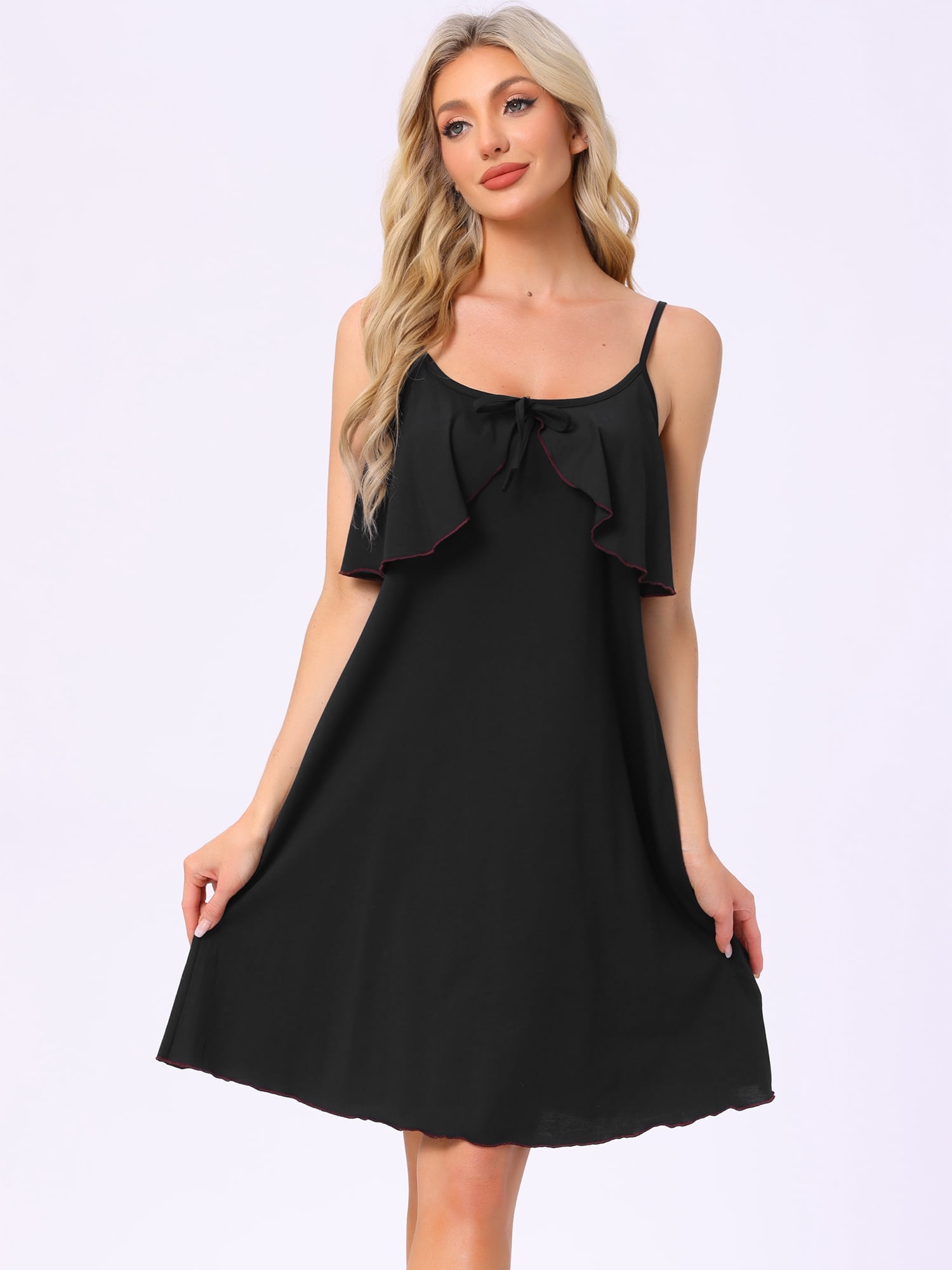 DARING DIVA Women's Sleeveless Loose Fit Chemise Ruffle Camisole S Black