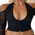 thumbnail image 1 of POINTERTECK Women V-neck Mesh Tops Summer See Through Club Party Crop Tee Shirts, 1 of 6