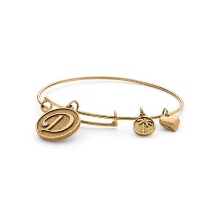 Antique Gold Bangles - Personalized Initial Charm Bangle MADE WITH SWAROVSKI ELEMENTS in Antiqued Gold Tone