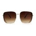 thumbnail image 1 of Womens Large Rectangular Metal Rim Designer Sunglasses Gold Brown, 1 of 4