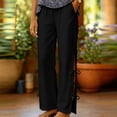 thumbnail image 6 of hoksml Women's Wide Leg Pants, Elastic Waist Casual Trousers with Side Slit and Bow Details, Loose Fit Pants for Summer Daily and Vacation Wear, 6 of 6