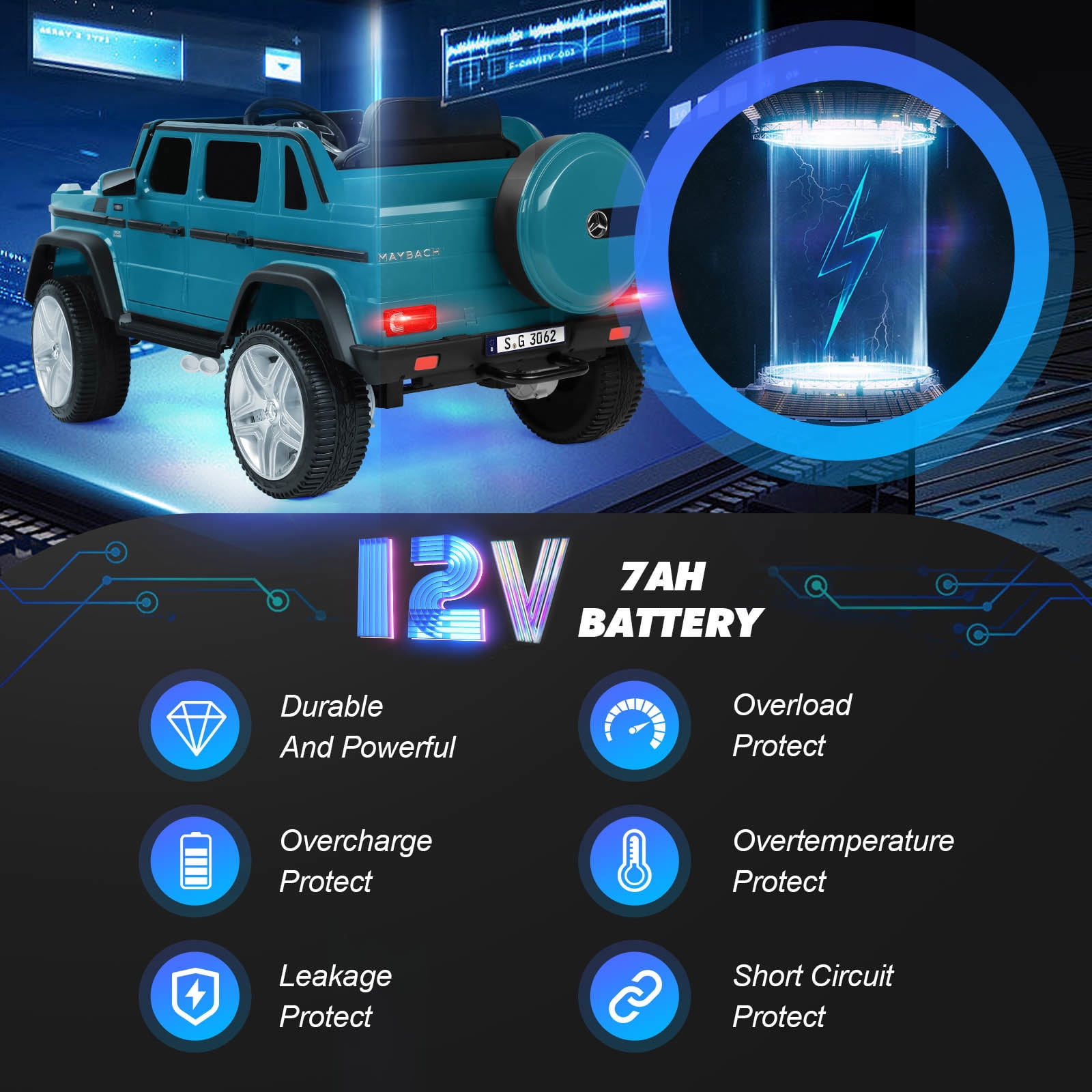 JOYLDIAS 12V Powered Electric Ride on Car Licensed Mercedes-Benz G650S for Kids with Remote Control, 2 Motors, 3 Speeds, Lock, Music, Horn, LED Light (Blue)