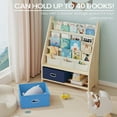 thumbnail image 3 of 4 Tier Kids Book Shelf, Wooden Kids Book Rack Storage Bookshelf with Toy Storage Organizer, Toddler Sling Bookshelf for Boys, Girls, Kids Room, Blue, 3 of 7