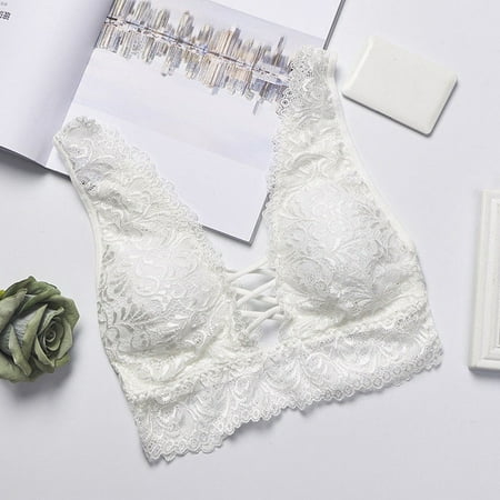 Women Sexy Intimates Lace Push-up Bra Padded Vest Bralette Crop Cami Tops Underwear White