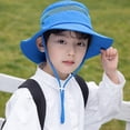 thumbnail image 4 of 2 Pieces Kids Sun Hat Wide Brim Foldable Cap UV Protection Hat with Rope for Beach Fishing - Turmeric + sky blue, 4 of 5