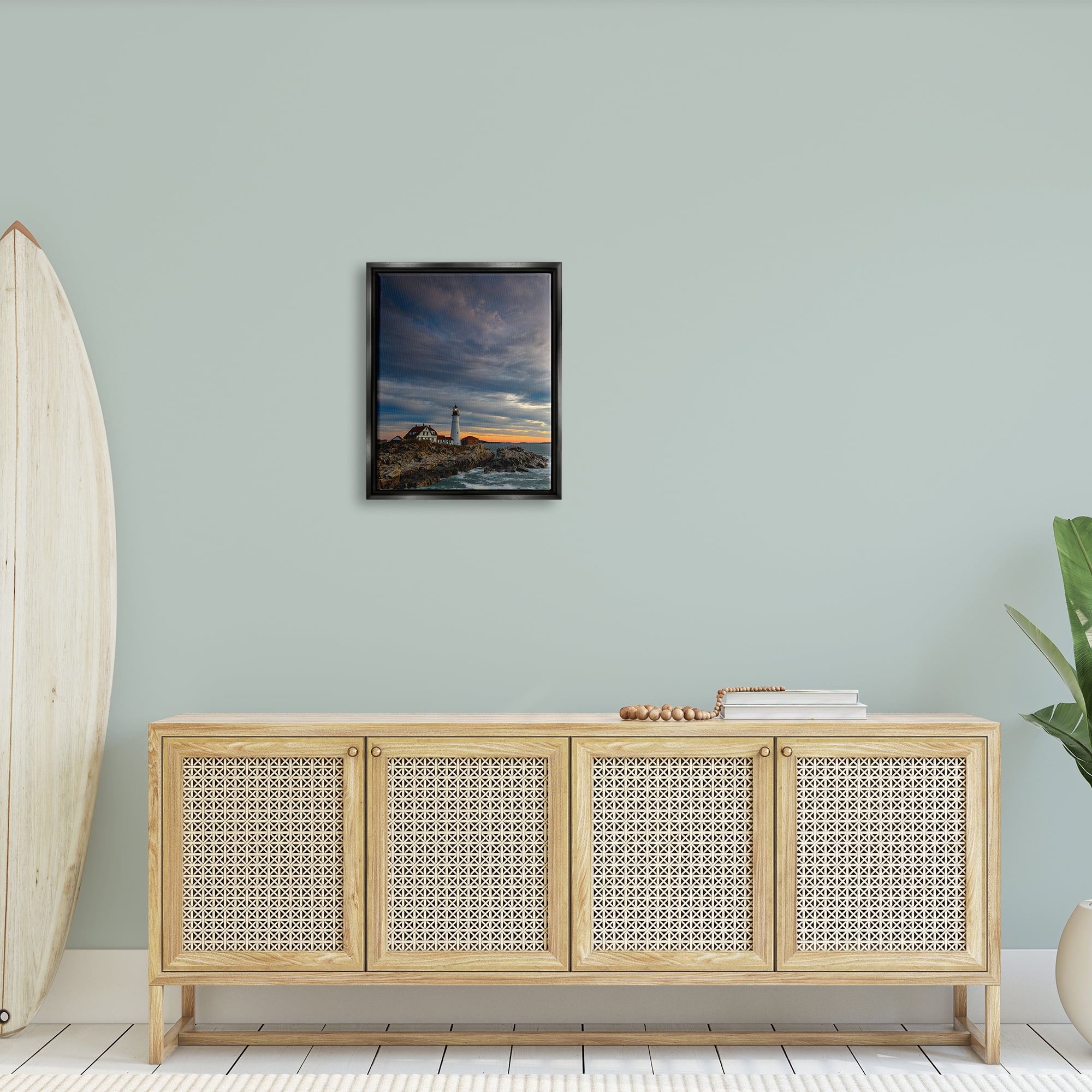 Stupell Seaside Lighthouse Beacon Coast Landscape Photography Black Floater Framed Art Print Wall Art