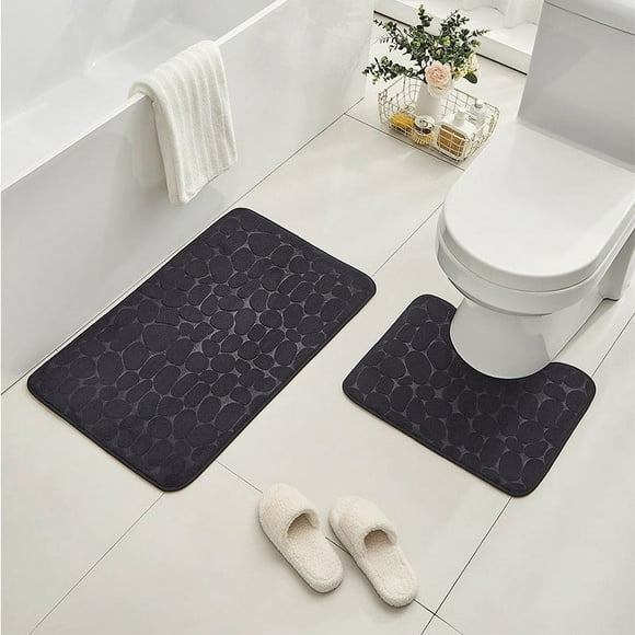 Zonao Rollbacks Clearance Bathroom Rug Set Of 2 Memory Foam Bath Mat Toilet Mat Soft Absorbent Thick Rug Non-Slip Backing Universal Machine Washable