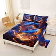 thumbnail image 2 of Feelyou Flame Dragon Queen Sheet Sets for Boys, Magical Lightning Animal Bed Set, Blue Orange, 4-Piece, 2 of 4