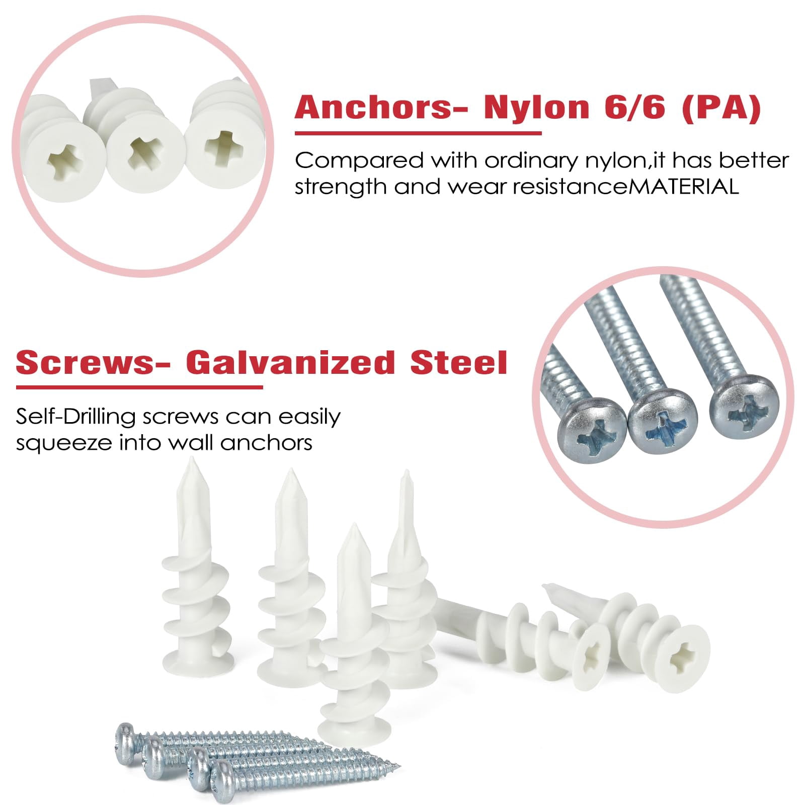 20 Pcs Self Drilling Drywall Anchors and Screws kit，#8 x 1-1/4"-Superb Wall Anchors for Drywall, Holds Upto 75lbs – No Drill Hole Required with These Drywall Anchors and Screws