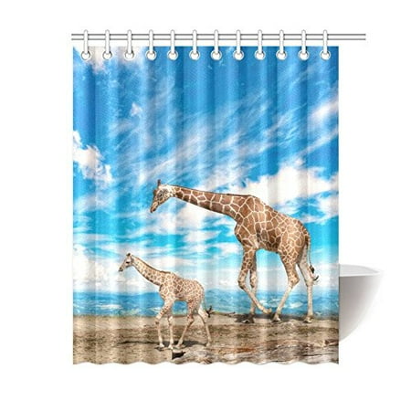 Rylablue African Wildlife Animal Shower Curtain Blue Sky Clouds Landscape Giraffe Polyester Fabric Bathroom Sets 60x72 Inches Canada Rylablue African Wildlife Animal Shower, Wildlife Shower Curtains Sets