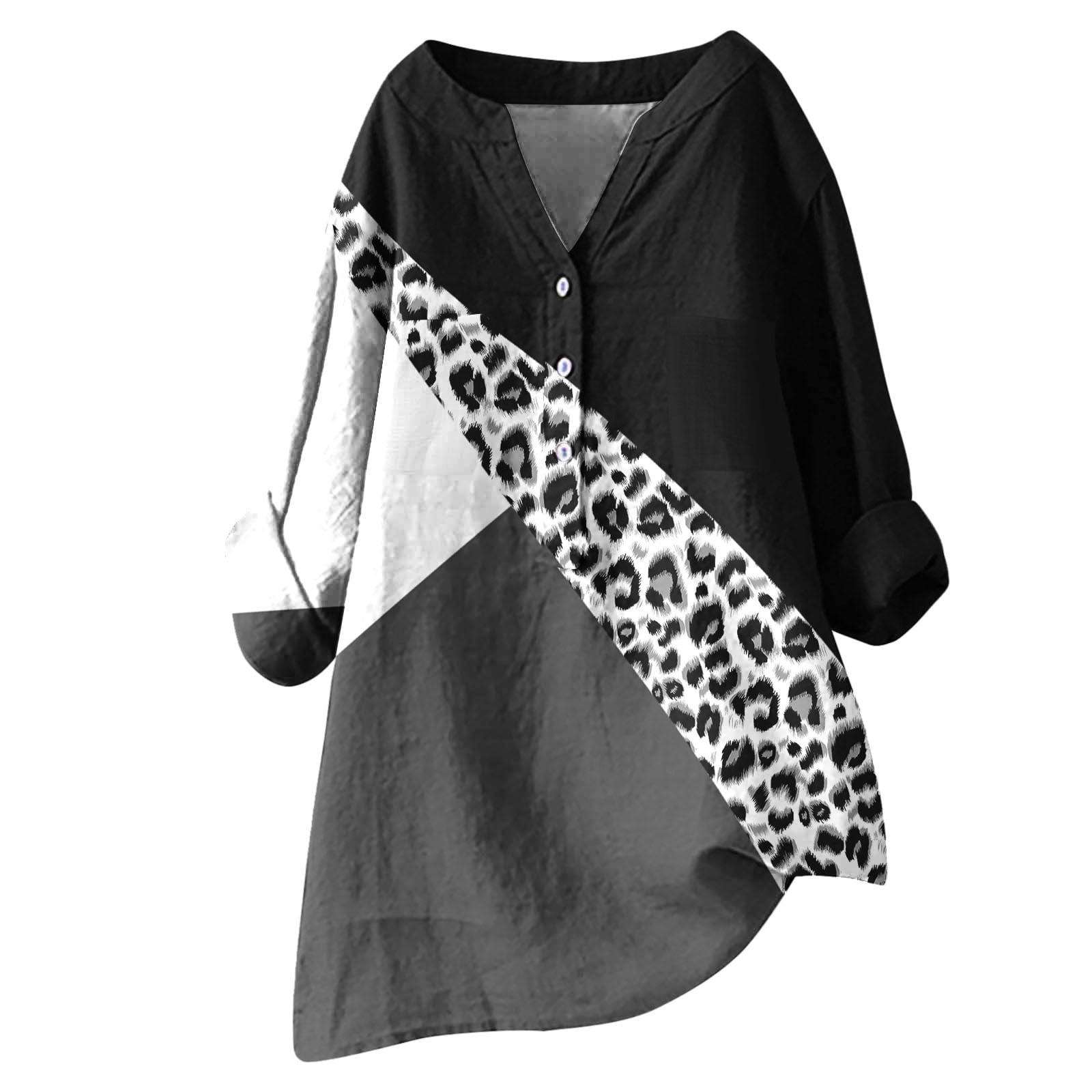 Ladies Plus Size Cotton Linen Blouses for Women Summer Solid Dandelion Print Loose Casual 3/4