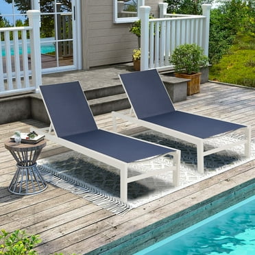 Patio Aluminum Chaise Lounge Chairs with Phifertex Sling Fabric, Set of 2