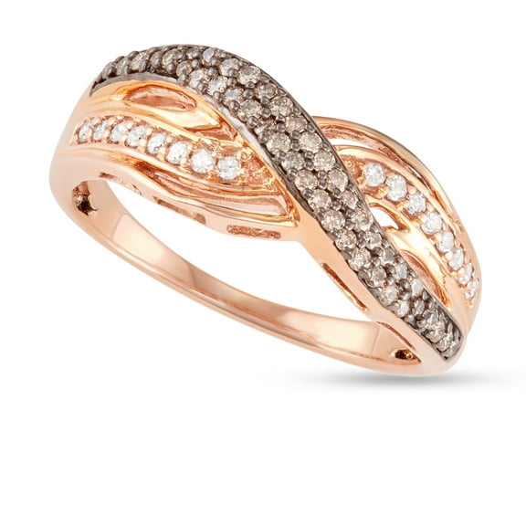 MyDiamondBox 1/3 Carat Total Weight (cttw) White and Brown Diamonds By-Pass Ring - Sterling Silver with Rose Gold Plated Rings for Women (Size: 5)