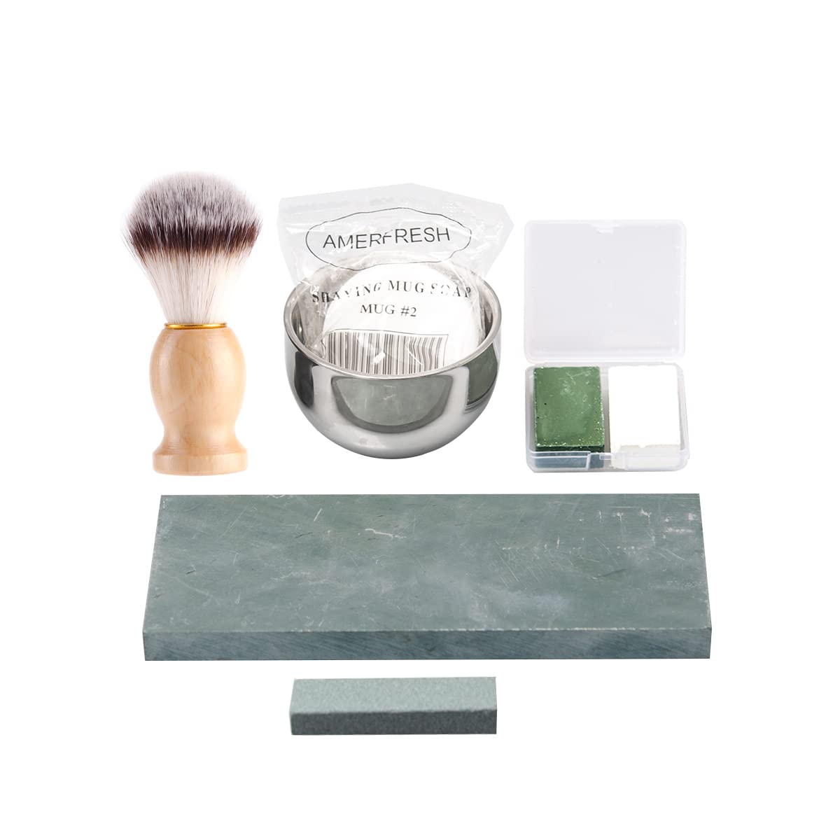 Grandslam Shaving Straight Razor Kit, Steel Cutthroat Straight Razor With Leather Strop, Sharpening Stone, Shaving Brush, Stainless Steel Shaving Bowl, Shaving Soap, Gift for Men
